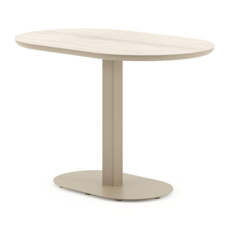 Table de jardin Teramo inclinable bombo en aluminium beige et céramique pleine Travertino Bianco - Lg. 110 x Lrg. 70 x Haut. 73.7 cm