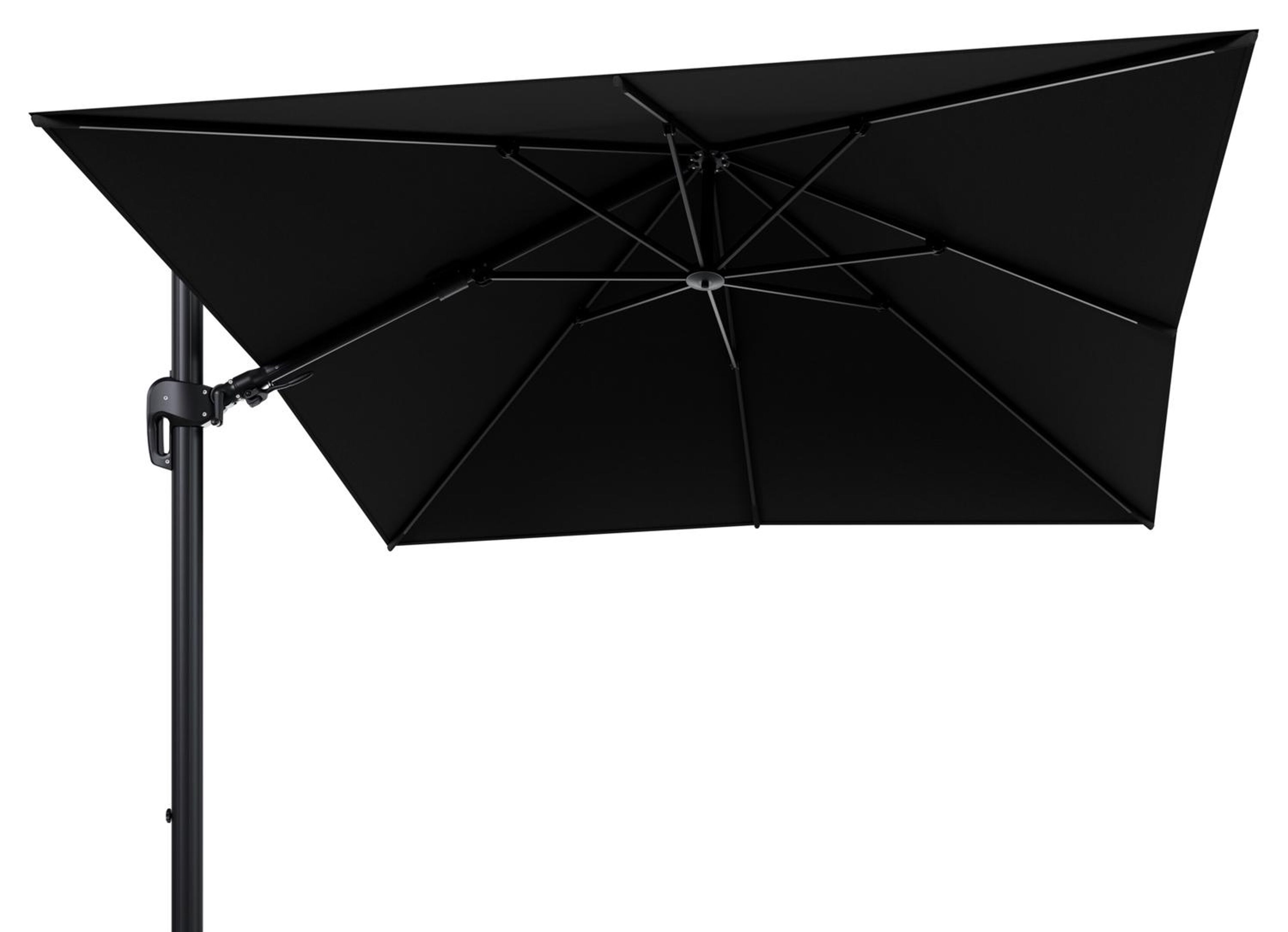Rufina zweefparasol tiltfunctie in zwart aluminium en parasoldoek in All Weather Sunbrella® Luxe Natte Sooty  - L1 300 x L2 300 cm (zonder voet) (zonder voet)