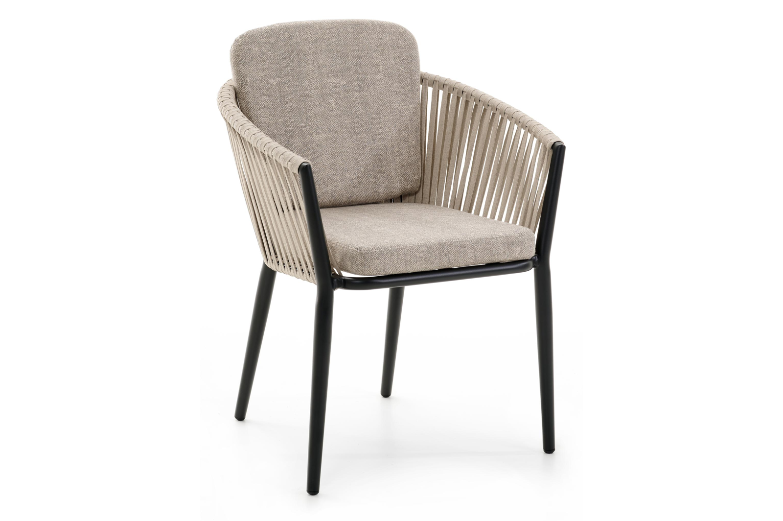 Chaise de jardin Orso in aluminium noir et corde tissée verticalement beige avec coussin en chartres pewter all weather sunbrella® luxe