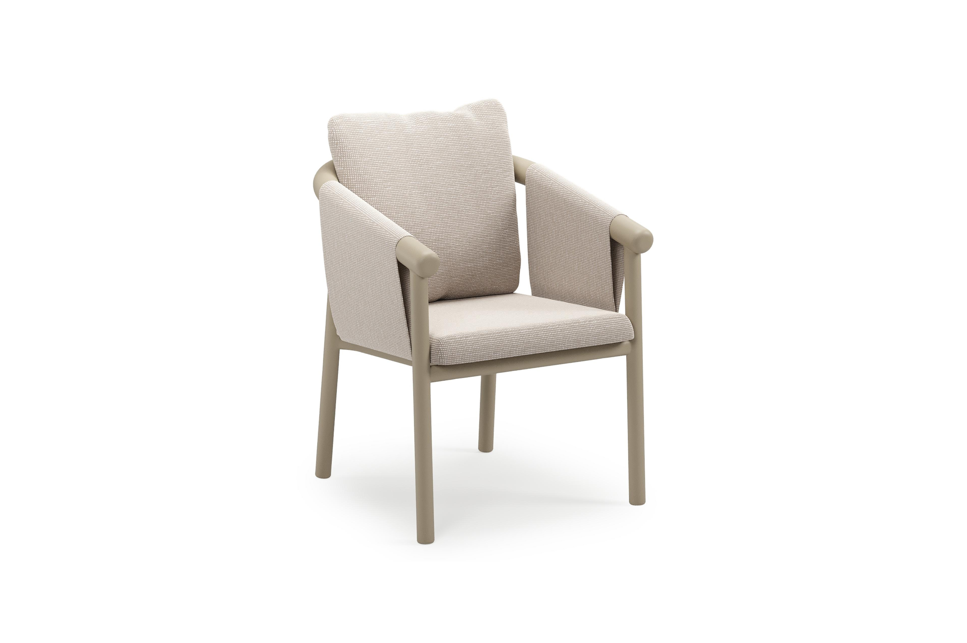 Amico stapelbare tuinstoel in beige aluminium met stoelkussen in All Weather Sunbrella® Luxe Slow Farafra