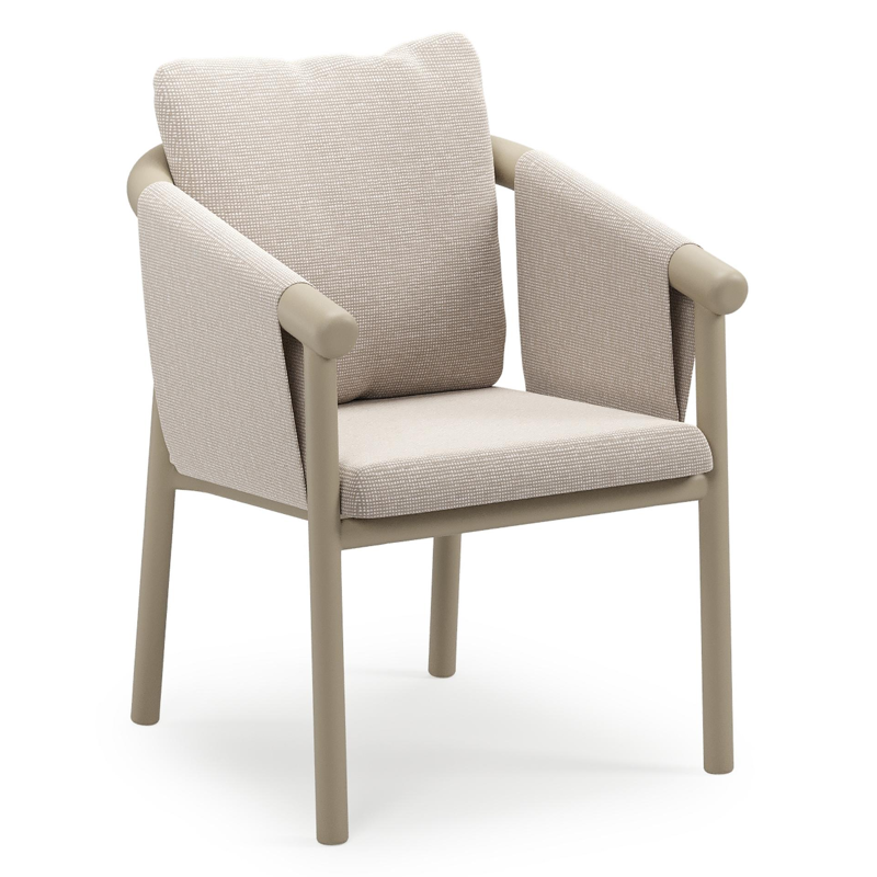 Amico stapelbare tuinstoel in beige aluminium met stoelkussen in All Weather Sunbrella® Luxe Slow Farafra