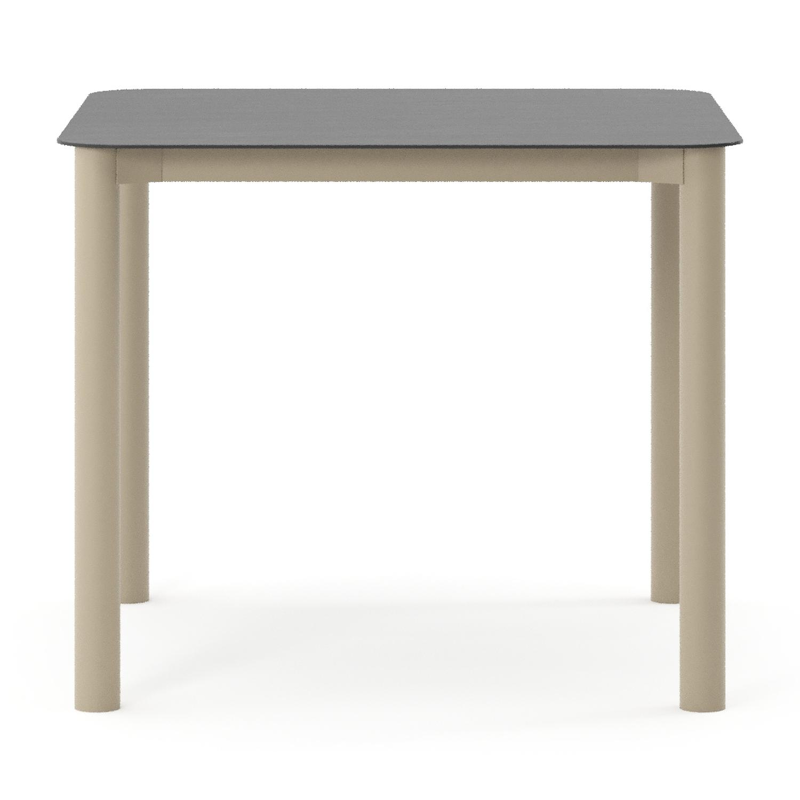 Orso tuintafel rechthoekig afgerond in beige aluminium en volkeramiek Basalt Black - L 90 x B 90 x H 74.5 cm