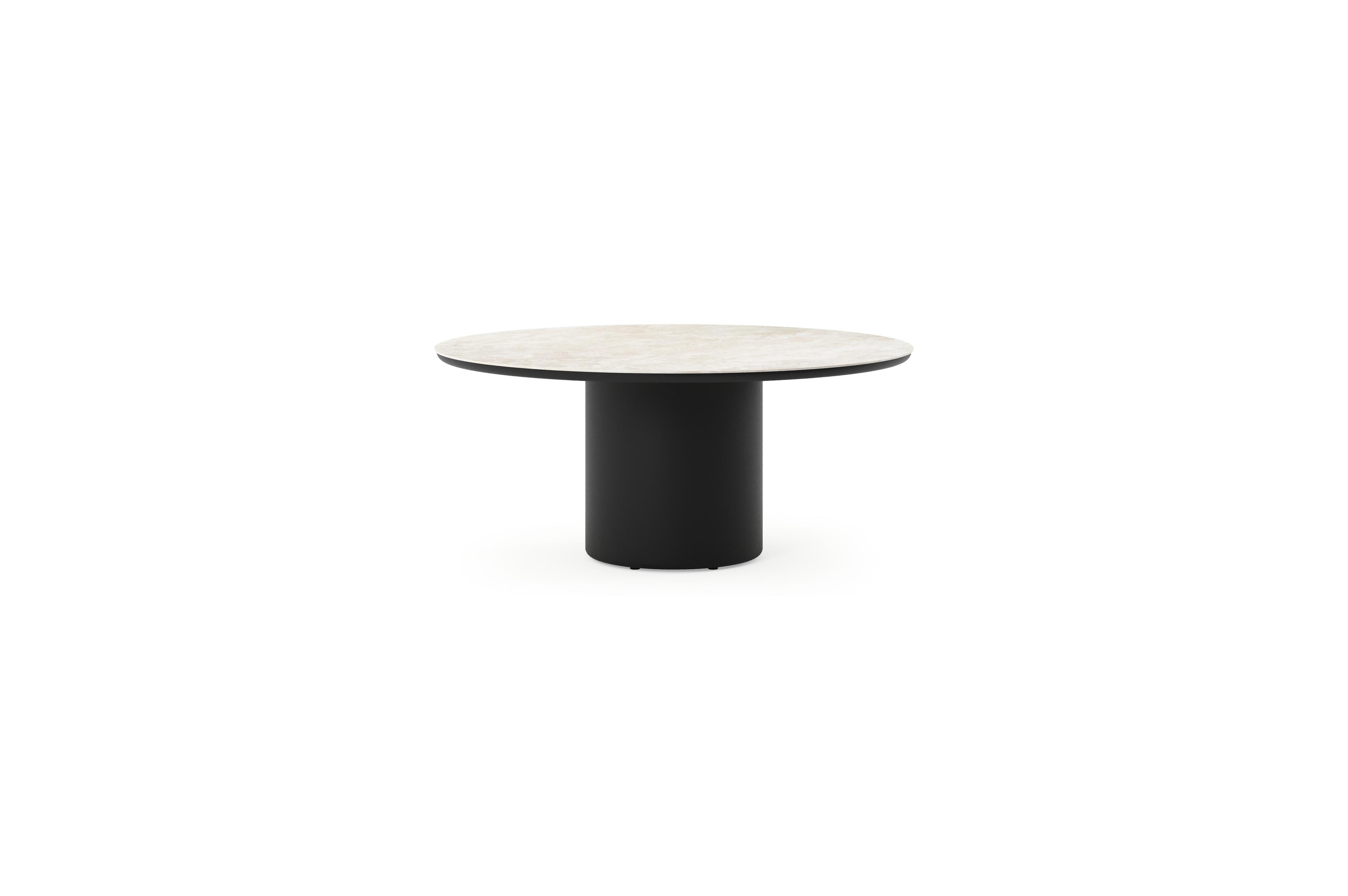 Table de jardin low dining Amico rond en aluminium noir et céramique pleine Rapolano - Diam. 148 x Haut. 61 cm