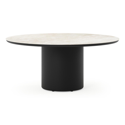 Amico low dining tuintafel rond in zwart aluminium en volkeramiek Rapolano - Dia. 148 x H 61 cm