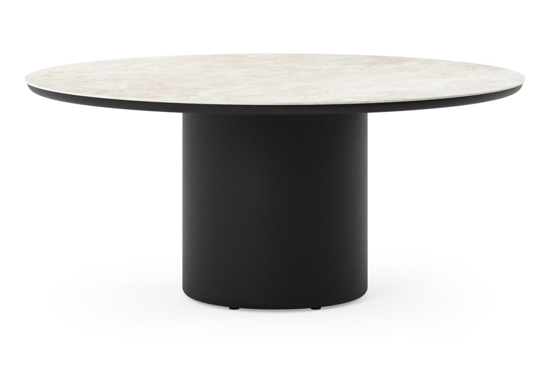 Amico low dining tuintafel rond in zwart aluminium en volkeramiek Rapolano - Dia. 148 x H 61 cm