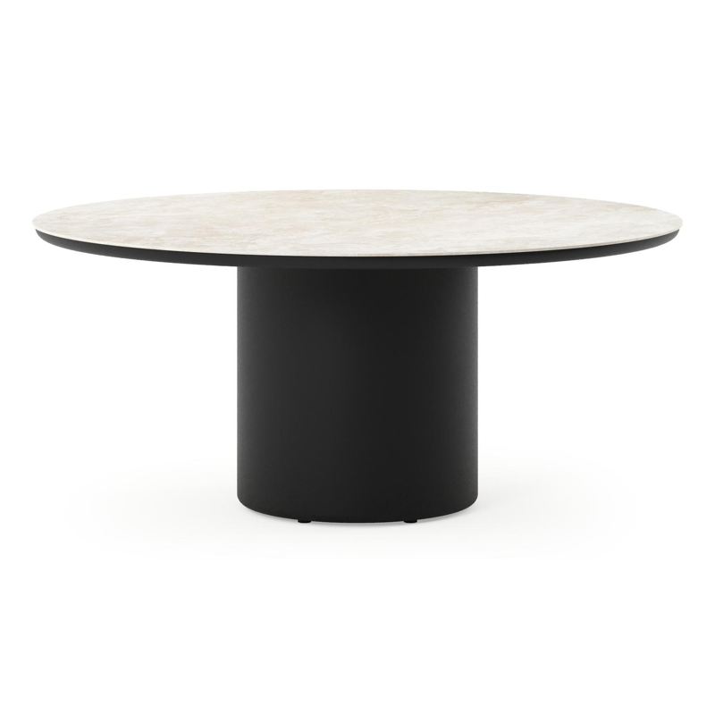 Amico low dining tuintafel rond in zwart aluminium en volkeramiek Rapolano - Dia. 148 x H 61 cm