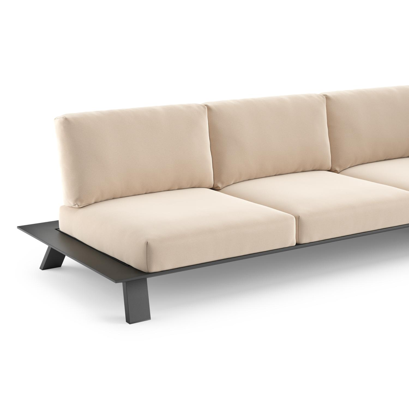 Salon de jardin Cesano en aluminium noir et coussin en all weather Sunbrella® luxe natte linen chalk