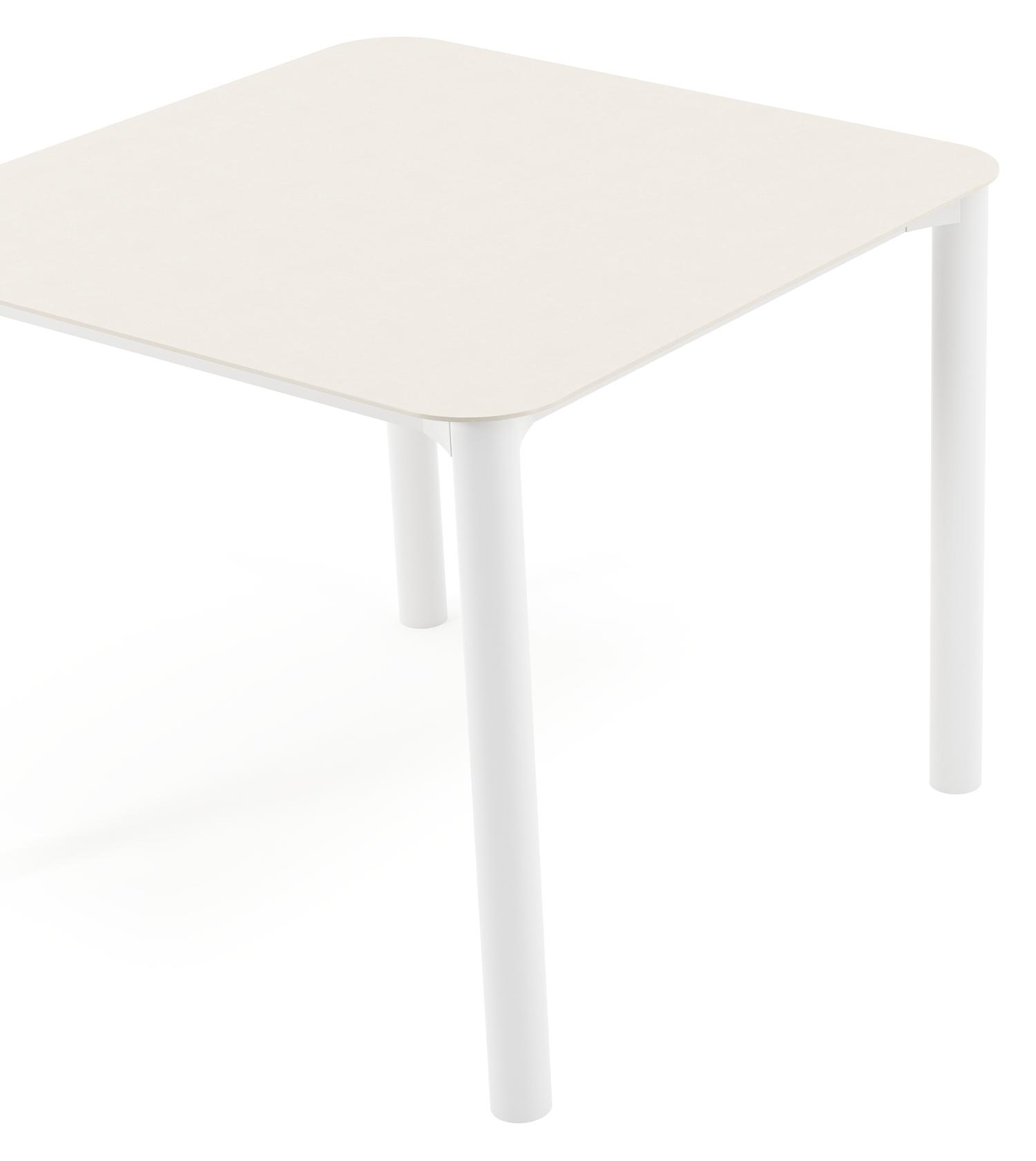 Table de jardin Orso carré arrondi en aluminium blanc et céramique pleine beige - Lg. 90 x Lrg. 90 x Haut. 75 cm