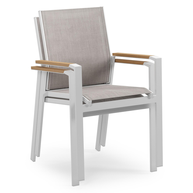 Calzo ensemble de jardin rectangulaire en aluminium blanc et polywood avec 6 Bahia chaises de jardin
