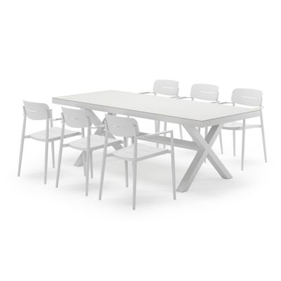 Reza rechthoekige tuinset in wit aluminium en sintered stone topo minerale met 6 Cosa tuinstoelen