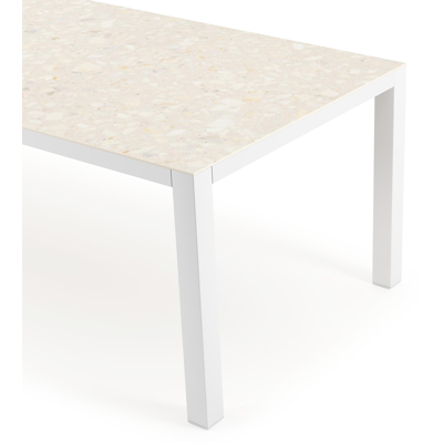 Como tuintafel rechthoekig in wit aluminium en volkeramiek retrostone - L 240 x B 100 x H 75 cm