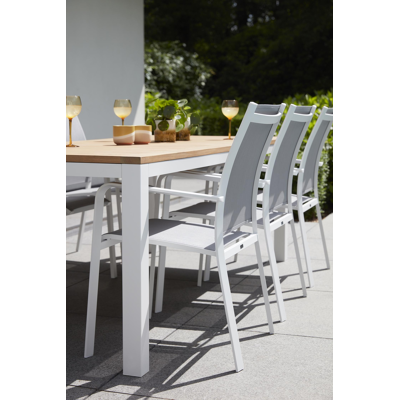 Calobra stapelbare tuinstoel in wit aluminium en grijs textilene