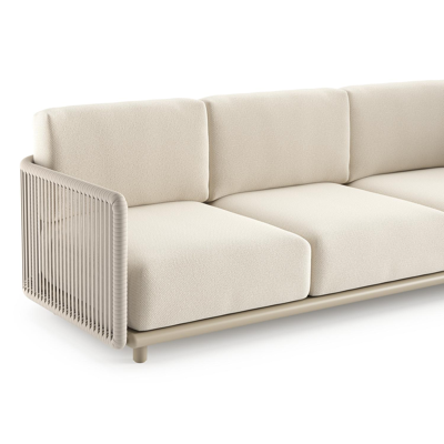 Organo loungehoek in beige aluminium en beige verticaal geweven luxe vlakke rope met althea off white all weather Cosytica kussen