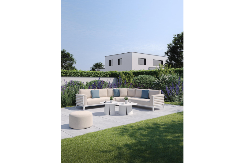 Mosa loungehoek in wit aluminium met rustic weather+ softtouch kussens