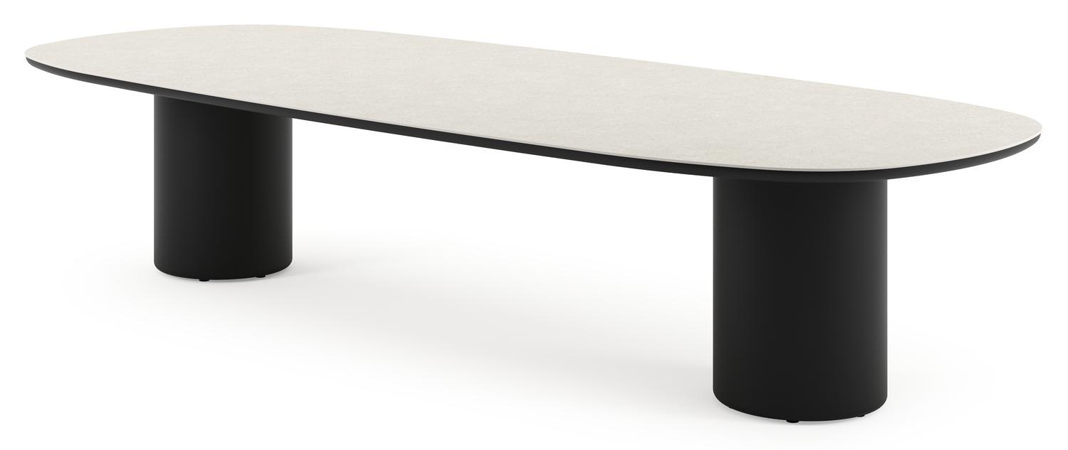 Amico low dining tuintafel bombo in zwart aluminium en volkeramiek Shilin - L 320 x B 130 x H 61 cm