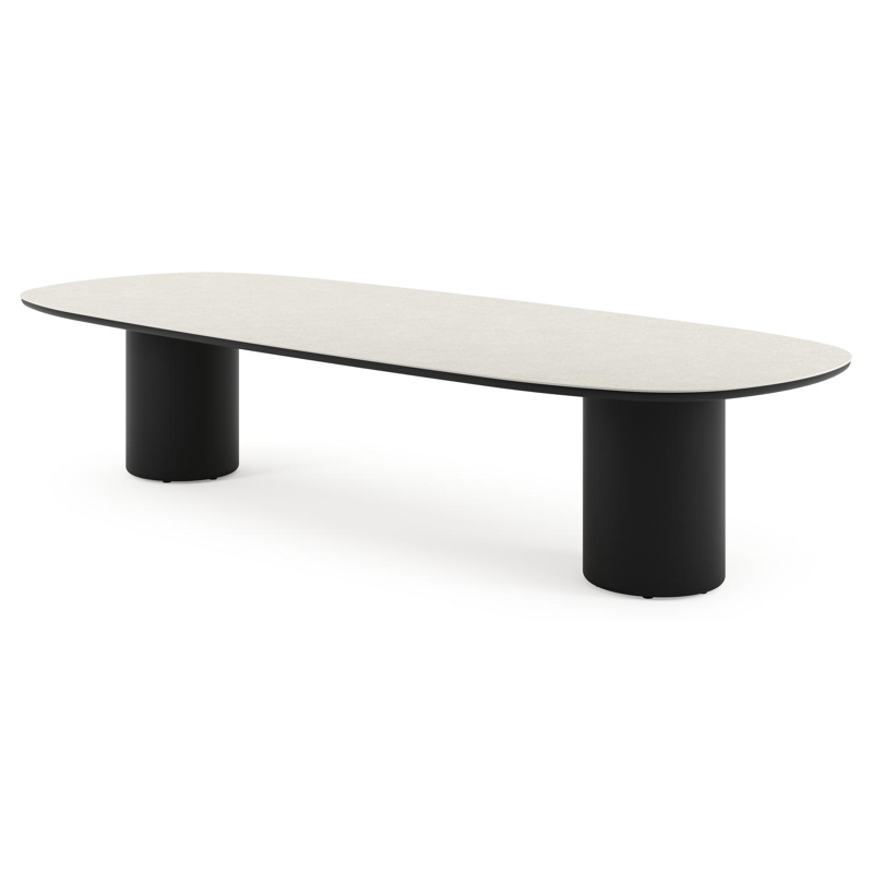 Amico low dining tuintafel bombo in zwart aluminium en volkeramiek Shilin - L 320 x B 130 x H 61 cm
