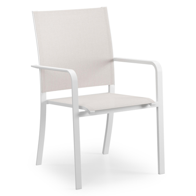 Calobra tuinstoel in wit aluminium en beige single textilene