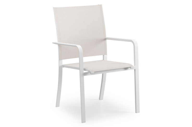 Calobra tuinstoel in wit aluminium en beige single textilene