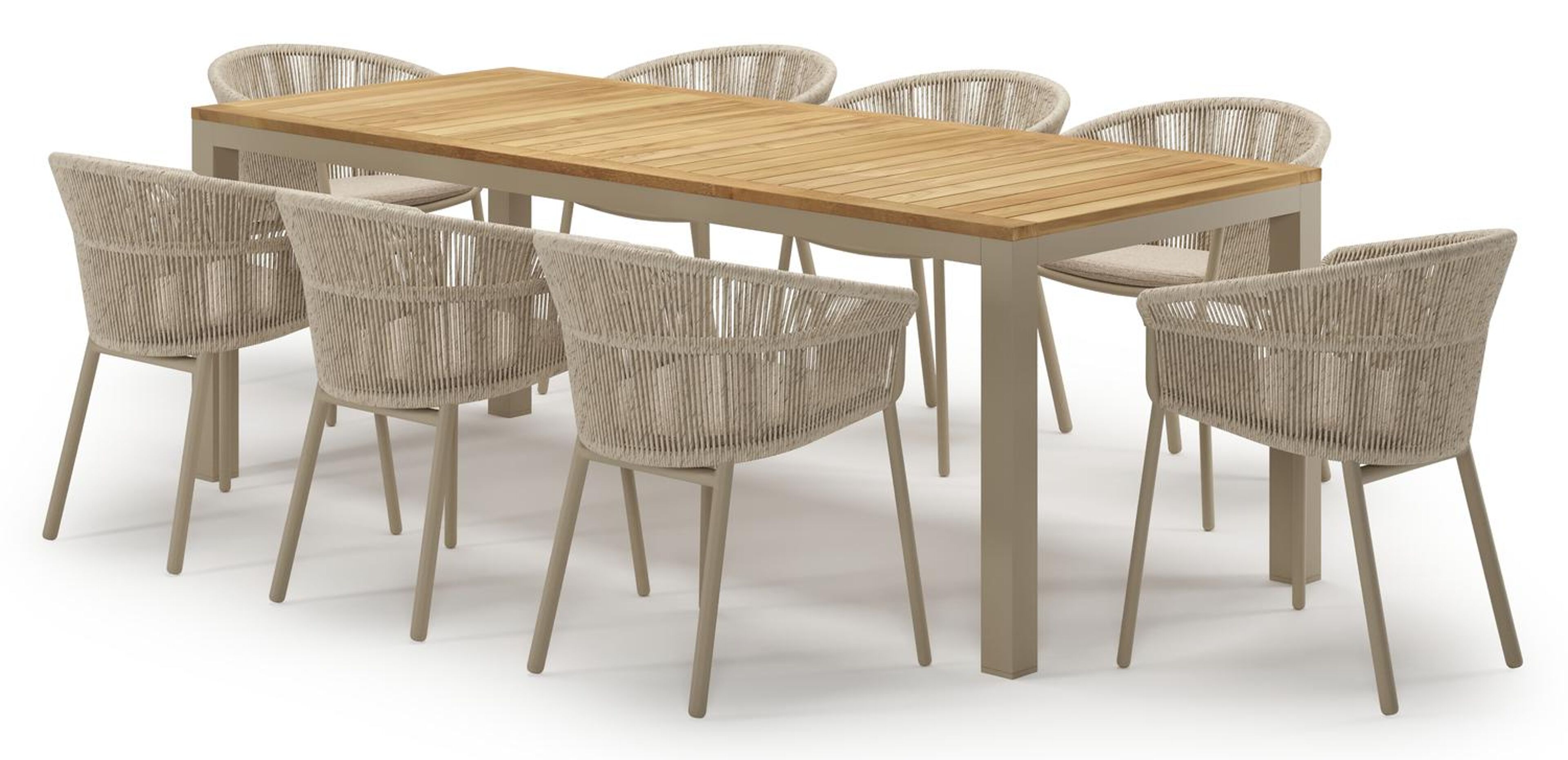 Varese tuinset in beige aluminium en teak met 8 Matera tuinstoelen