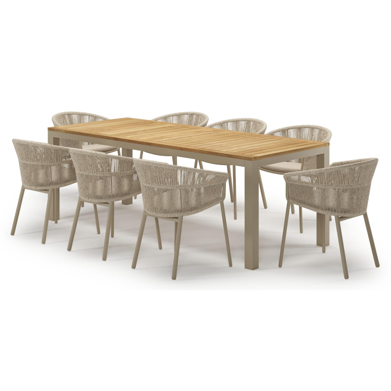 Varese tuinset in beige aluminium en teak met 8 Matera tuinstoelen