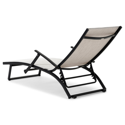 Chaise longue réglable Calvia en aluminium noir avec textilène gris