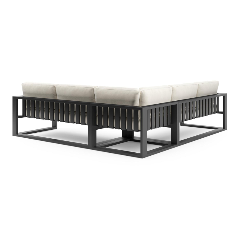 Verato loungehoek in zwart aluminium met natte white all weather sunbrella® luxe kussen