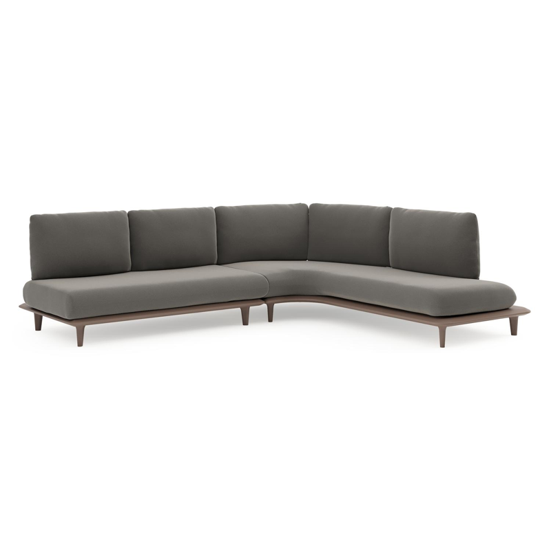Bomero loungehoek in taupe aluminium met natte dark taupe all weather sunbrella® luxe kussen