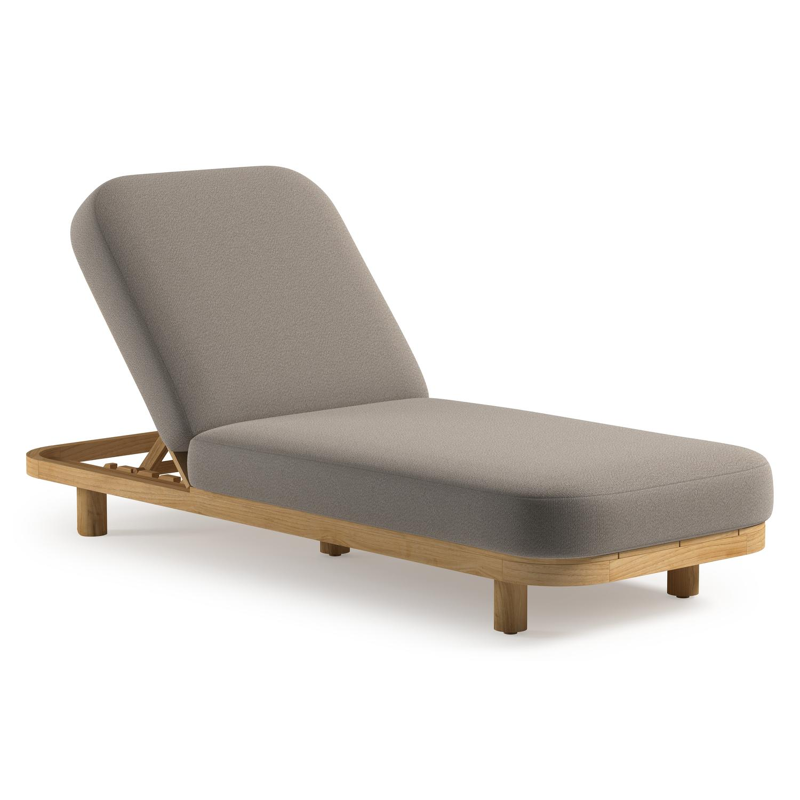 Chaise longue réglable Donato en teck avec All Weather Sunbrella® luxe savane coconut coussin