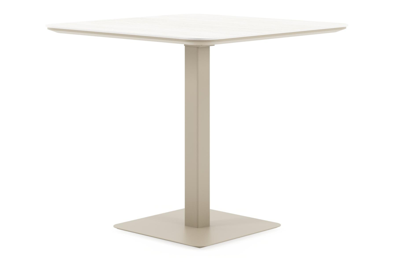 Table de jardin Fano basculante carré arrondi en aluminium beige et céramique pleine Calista Lg. 80 x Lrg. 80 x Haut. 72.50 cm