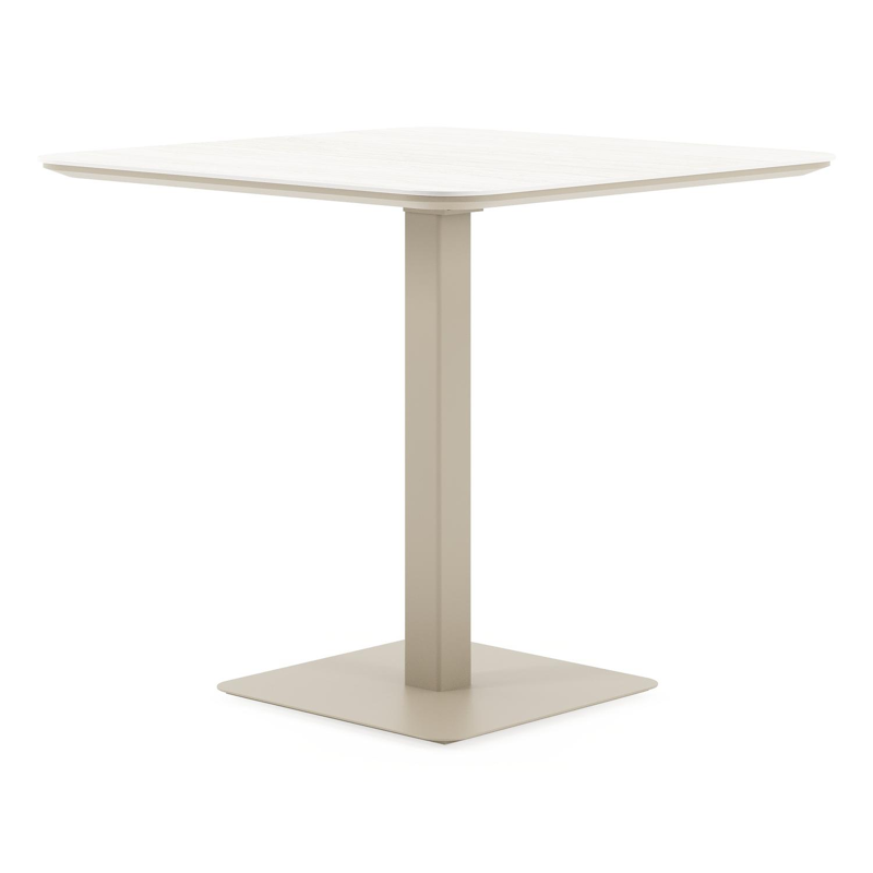 Table de jardin Fano basculante carré arrondi en aluminium beige et céramique pleine Calista Lg. 80 x Lrg. 80 x Haut. 72.50 cm