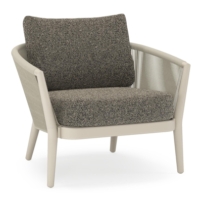 Fauteuil de jardin Orso en aluminium beige en corde ronde tissée verticalement beige et coussins en all weather cosytica Marbella Tunder