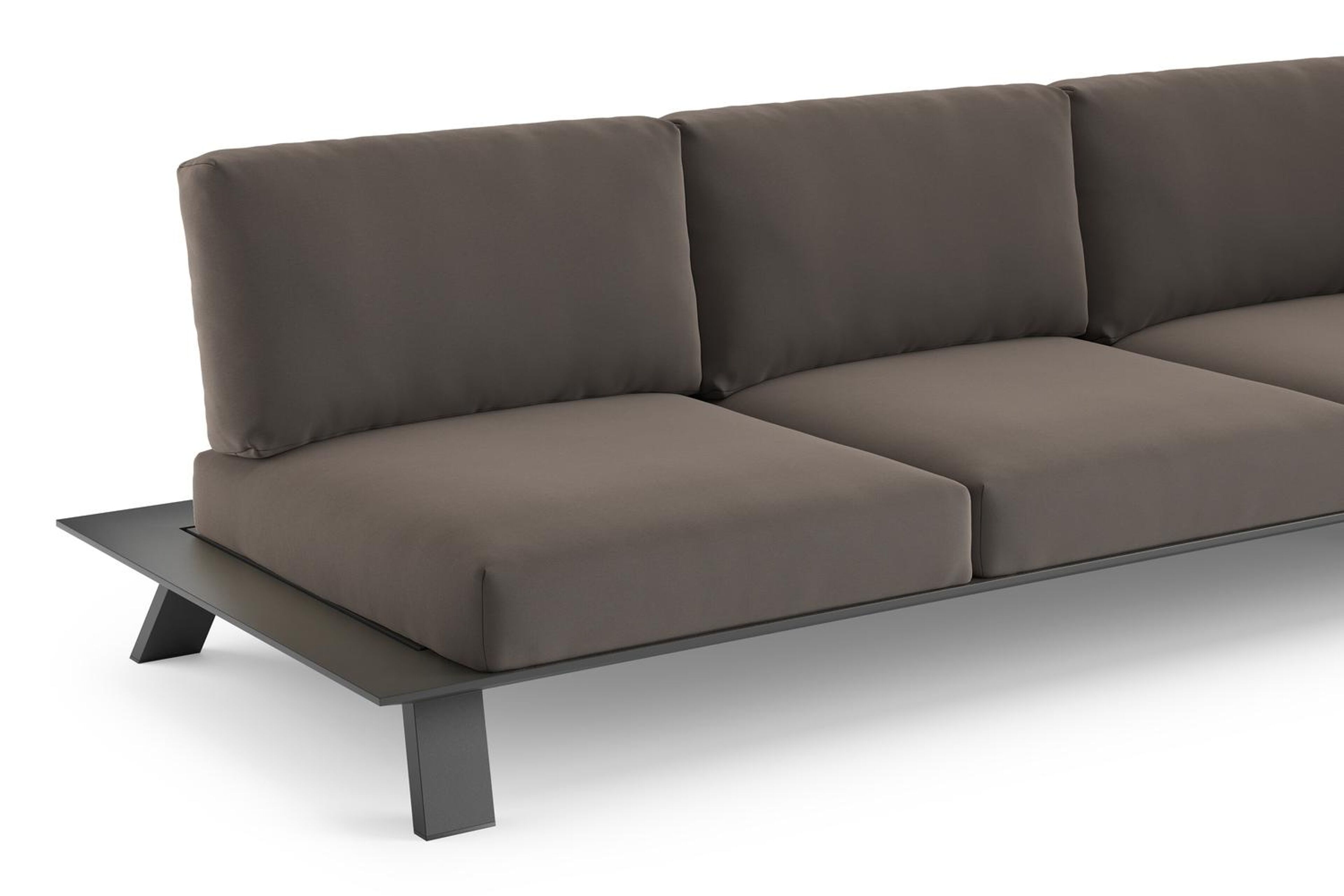 Canapé de jardin Cesano en aluminium noir et coussin en all weather Sunbrella® luxe natte nature grey