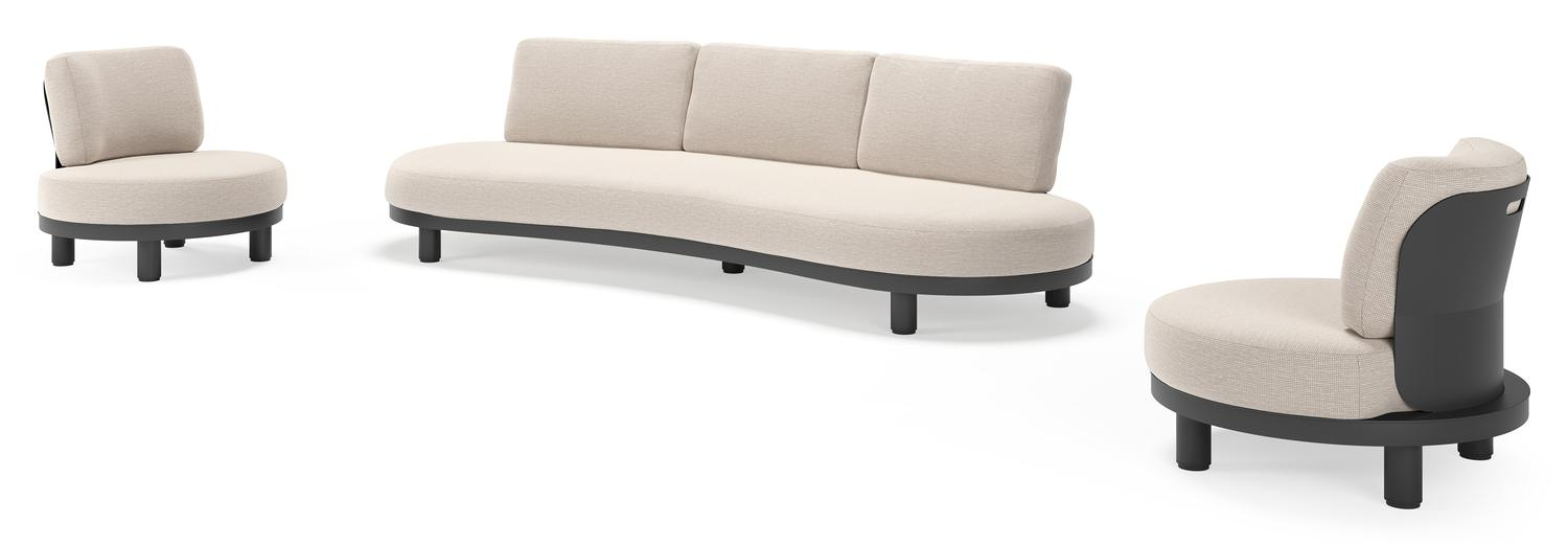 Donato loungeset in zwart aluminium met all weather sunbrella® luxe Slow Farafra kussen