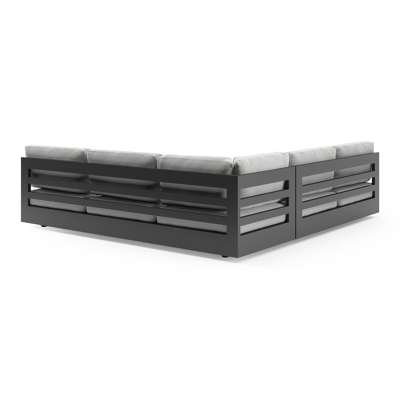 Como loungehoek in zwart aluminium met natte grey chine all weather sunbrella® luxe kussen