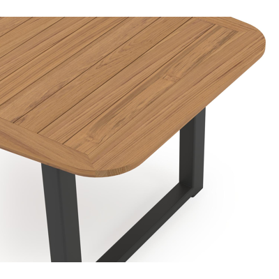 Livo tuinset in zwart aluminium en natural finish teak tafelblad met 8 stapelbare Matera tuinstoelen