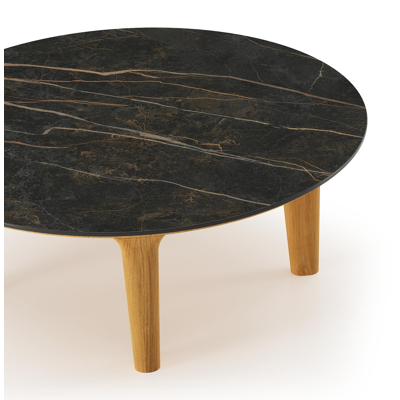 Bomero loungetafel rond in teak en volkeramiek Black Obsession - Dia. 85 x H 25 cm