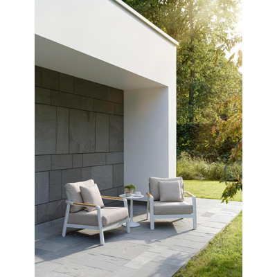 Salamanca loungestoel 1-zit in wit aluminium en teak met desert weather+ softtouch kussen