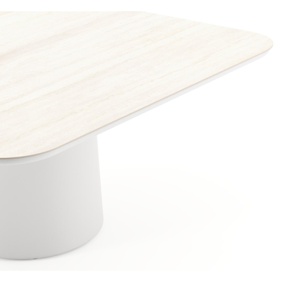 Amico tuintafel afgerond vierkant in wit aluminium en volkeramiek Travertino Bianco - L 148 x B 148 x H 73.5 cm
