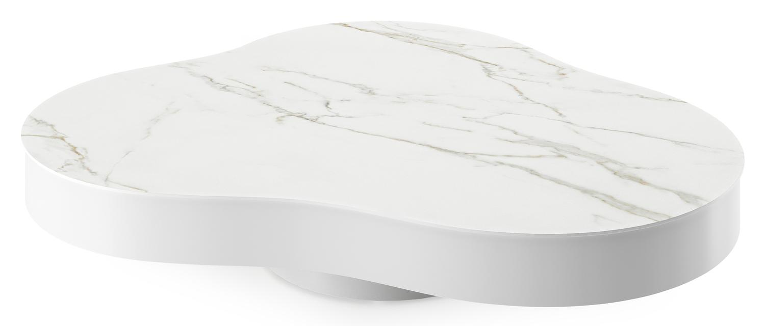 Lomano loungetafel in wit aluminium en volkeramiek Calacatta- L 131 x B 108 x H 8 cm