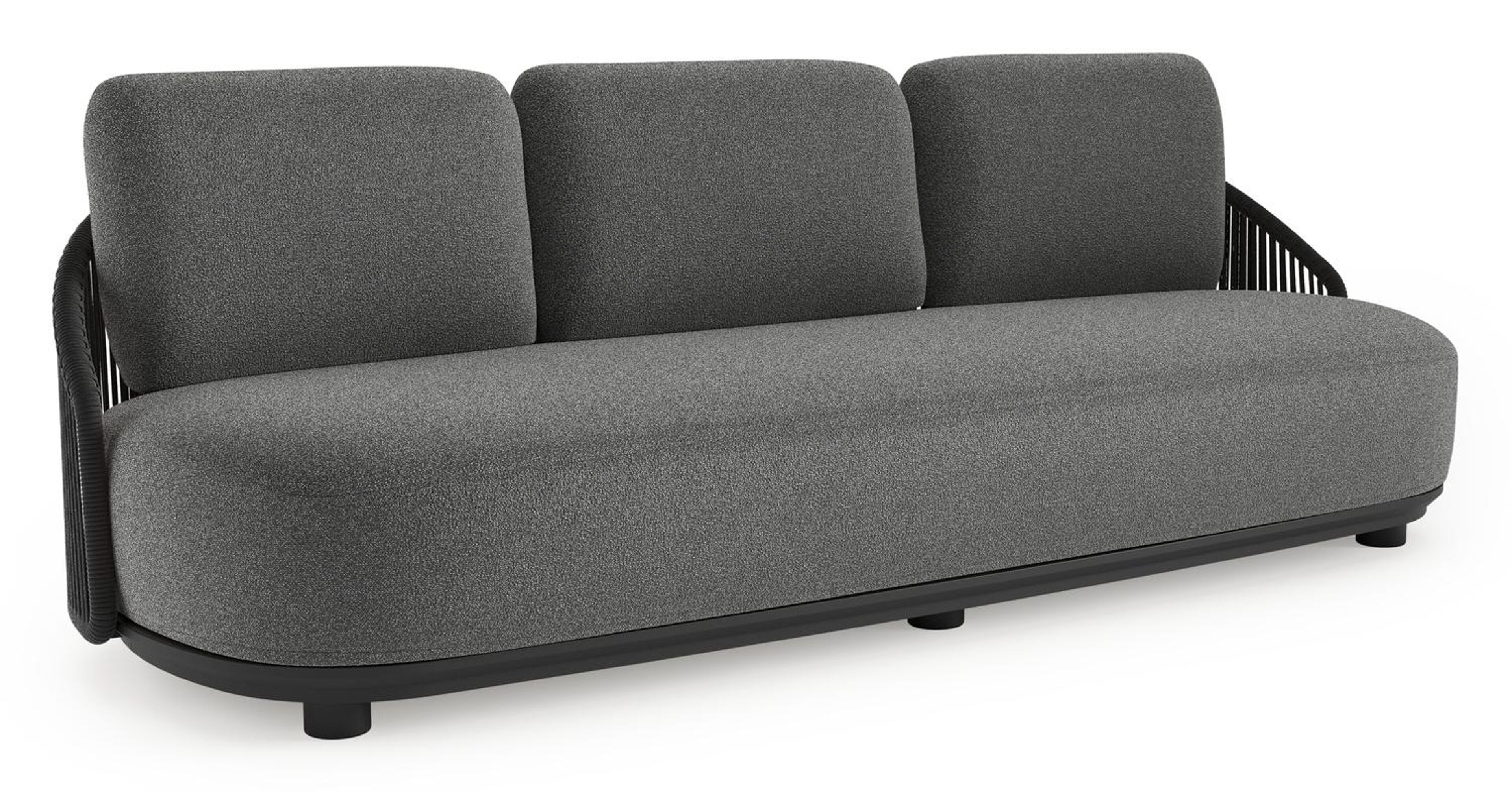 Canapé de jardin Vadelo en aluminium noir et corde ronde tissée verticalement noir et coussins en all weather cosytica catania black