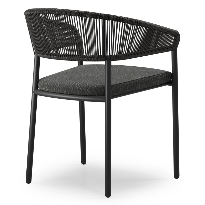 Zamora tuinstoel in zwart aluminium en gedraaide ronde wicker met kussen in sky black weather+ softtouch