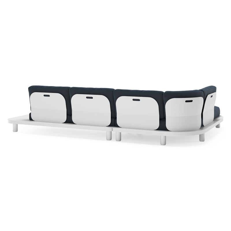 Salon de jardin d'angle Donato en aluminium blanc et coussins en All Weather Sunbrella® luxe Heritage Indigo