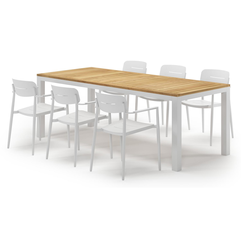 Varese tuinset in wit aluminium en teak met 6 Cosa tuinstoelen