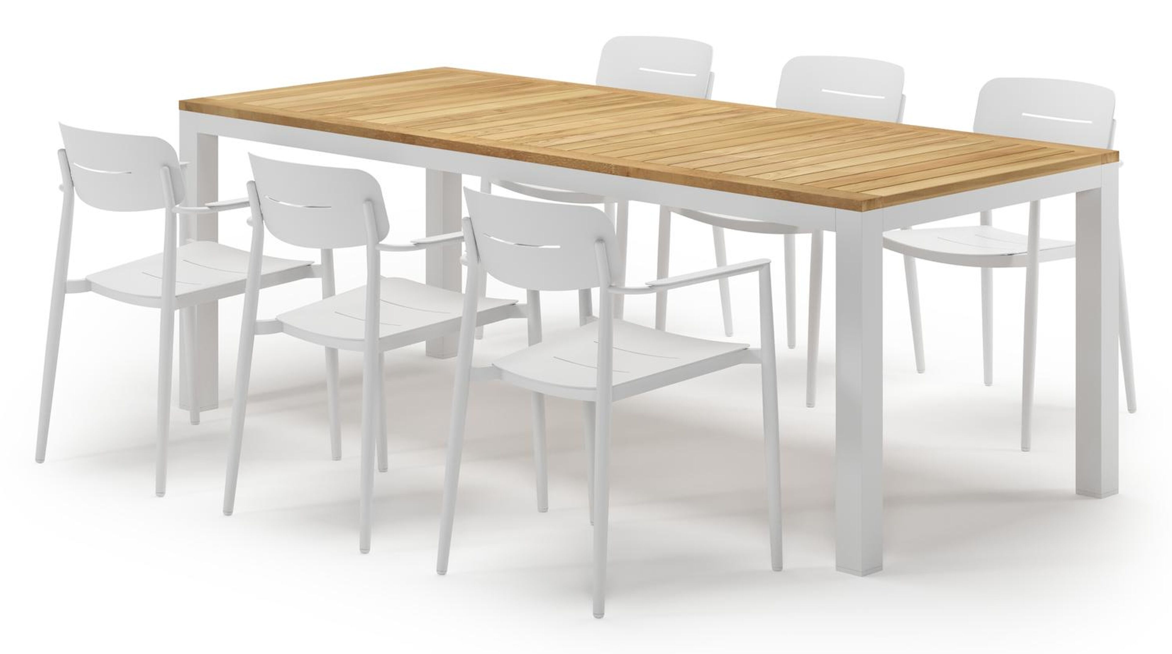 Varese tuinset in wit aluminium en teak met 6 Cosa tuinstoelen