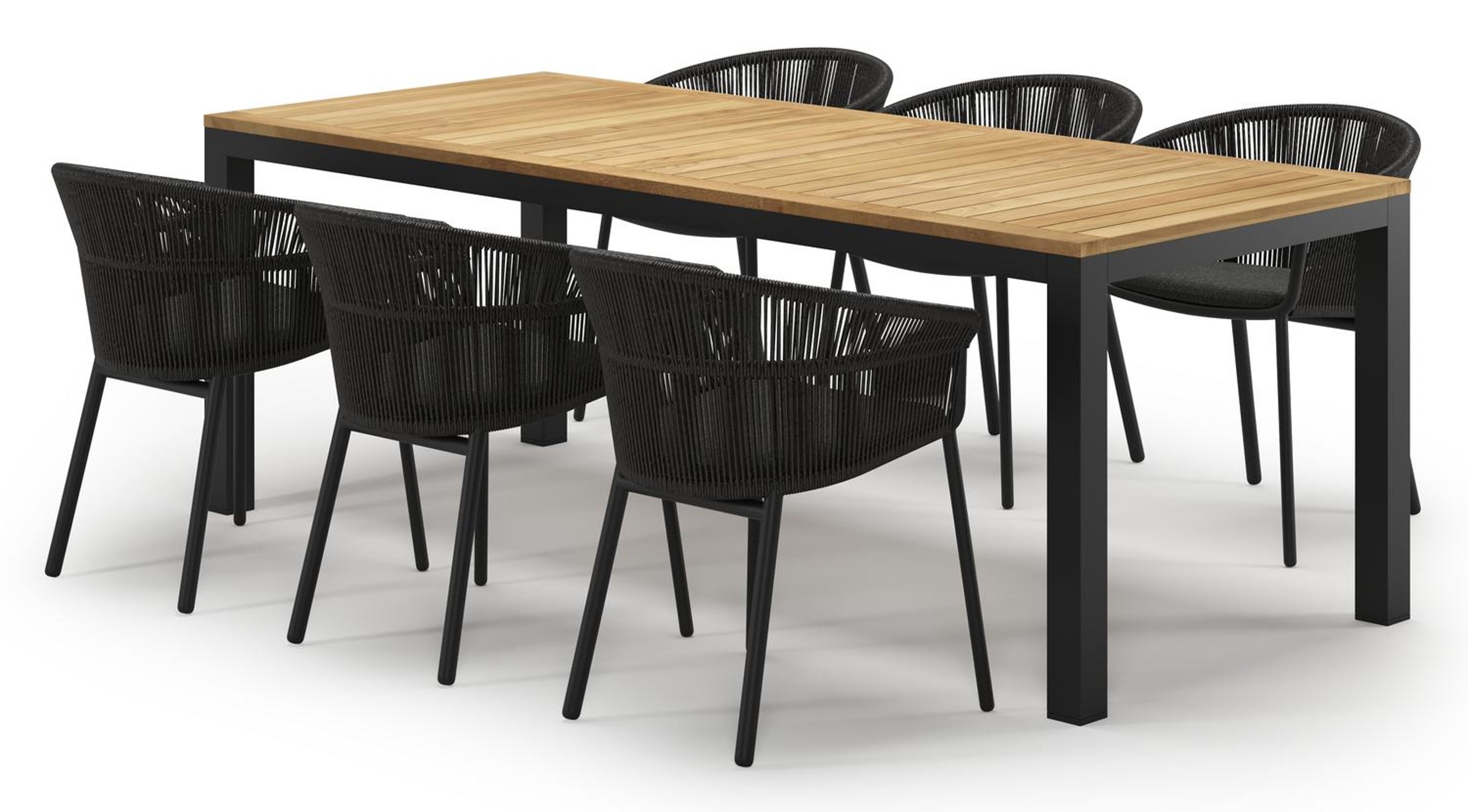 Varese tuinset in zwart aluminium en teak met 6 Matera tuinstoelen