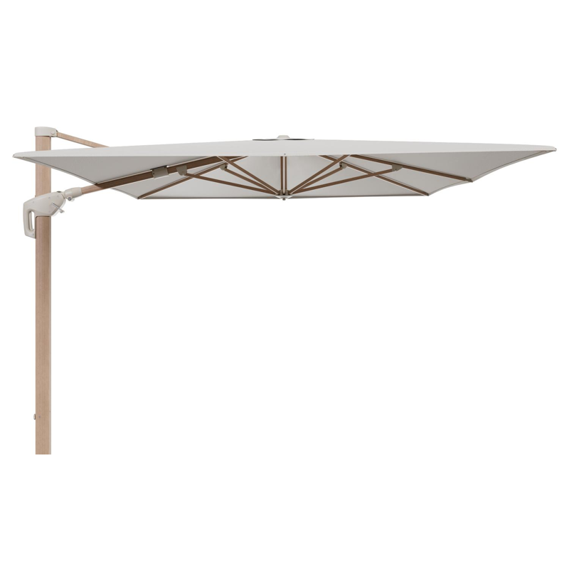 Minore zweefparasol met tiltfunctie in houtlook aluminium en Lopi Marble All Weather Sunbrella® Luxe parasoldoek - L1: 400 x L2: 300 cm (zonder voet)