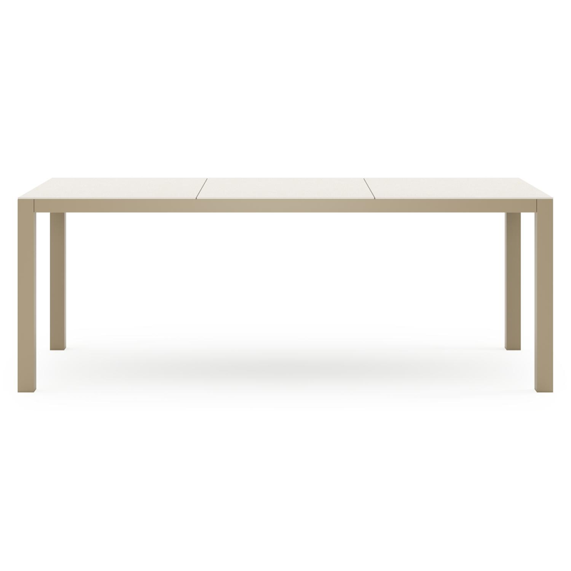 Table de jardin Toma en aluminium beige et céramique pleine beige - Lg. 200 x Lrg. 90 x Haut. 72,5 cm