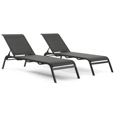 Ensemble de 2 chaises longues réglables Acri en aluminium noir avec textilène gris