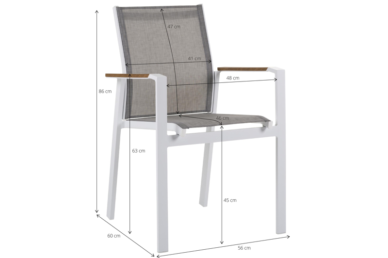 Alora tuinset in wit aluminium en polywood tafelblad met 8 stapelbare Bahia tuinstoelen