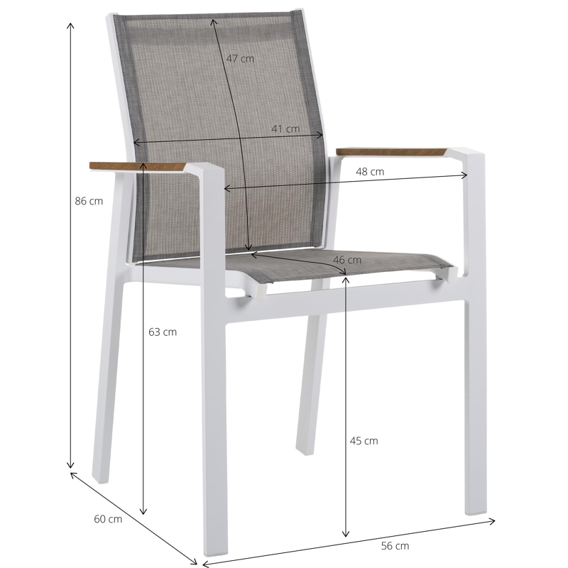 Ensemble de jardin Toma en aluminium blanc avec plateau de table en polywood naturel et 8 chaises de jardin empilables Bahia